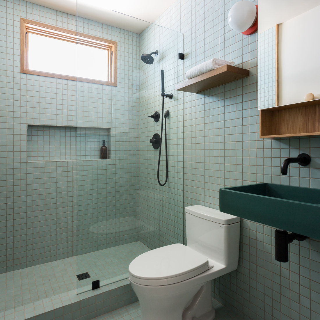 West View Mid Century Modern Blue Bathroom
