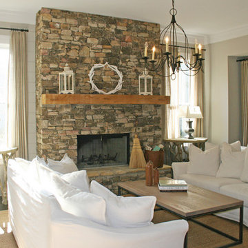 Stone and Wood Fireplace