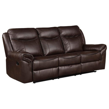 Lexicon Aram Transitional Faux Leather Double Reclining Sofa in Dark Brown