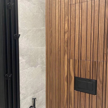 Los Angeles Walnut Slat Wall with Floating Shelf