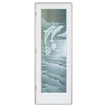 Front Door - Dolphins Leaping - Primed - 36" x 80" - Knob on Right - Pull Open