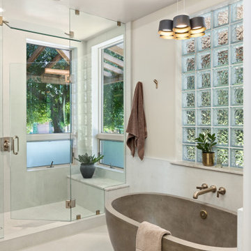 Modern + Earthy Primary Bath Suite Remodel in Durham, CA