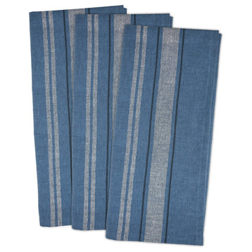 DII Blue Chambray French Stripe Woven Dishtowel, Set of 3
