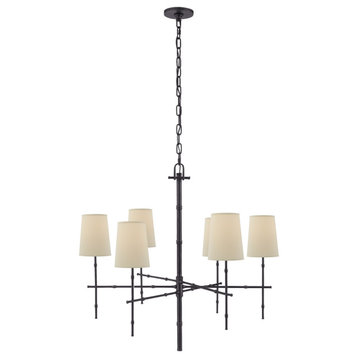 Grenol Medium Modern Bamboo Chandelier in Bronze with Natural Percale Shades
