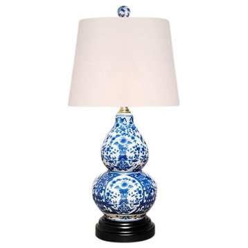 Blue and White Floral Porcelain Vase Table Lamp 16"