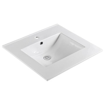 Unique 25"x22" Ceramic Vanity Top, White With Single-Hole Drilling