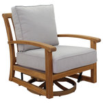 Courtyard Casual - Courtyard Casual Natural Teak Heritage Outdoor Teak Swivel Chair - Complete your outdoor living area with Courtyard Casual's natural finish teak Heritage outdoor swivel chair. With classic style, grace, and functionality, this piece will look great at your home or years to come. Made from Grade A, FSC certified teak wood, you know you're purchasing high quality, environmentally friendly outdoor furniture. Great for any outdoor setting: patio, covered patio, deck, fire pit, outdoor kitchen, poolside, lanai, gazebo, etc. Fade and UV Resistant and safe in full sun exposure. Natural teak finish Environmentally friendly, FSC sourced grade A Teak wood Easy Clean and 1 Year Limited Manufacturer's Warranty