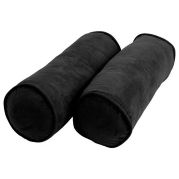 20"X8" Double-Corded Solid Microsuede Bolster Pillows, Set of 2, Black