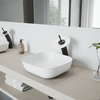 VIGO Camellia Matte Stone Rouded Square Vessel Sink, Waterfall Faucet andDrain