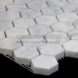 White Carrara Marble Italian Bianco Carrera 1" Hexagon Mosaic Tile Polished - Products