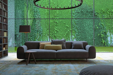 Inspiration for a large contemporary open concept beige floor living room library remodel in San Diego with no fireplace and no tv