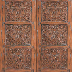 Provence Floral Hand Carved Prehung Double Door, Solid Mahogany - Front Doors