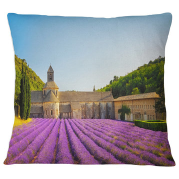 Abbey of Senanque Lavender Flowers Landscape Wall Throw Pillow, 16"x16"