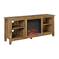 58" Wood TV Stand With Electric Fireplace Insert, Barnwood