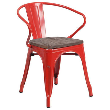 Bowery Hill Metal Dining Arm Chair in Red