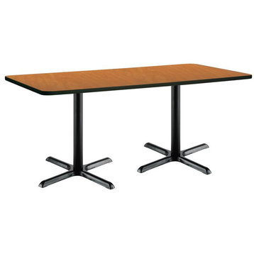KFI 36" x 72" Pedestal Table - Medium Oak Top - Black X-Base