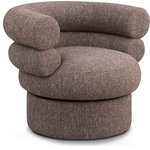 Meridian Furniture - Valentina Linen Textured Fabric Upholstered Accent Swivel Chair, Brown - Create instant visual interest and add a comfy seating option to any space with this Valentina linen textured fabric swivel accent chair. The stacked back design is fun and modern, giving your room an upbeat (and stylish) vibe. This chair features mainly brown fabric with white weave details, thanks to its rich brown linen textured fabric upholstery. Deep channel tufting adds to its overall comforting look and feel in your living room, office, bedroom, or elsewhere.