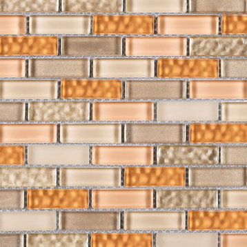 11.75"x12" Jasper Glass Mosaic Tile Sheet, Beige and Orange