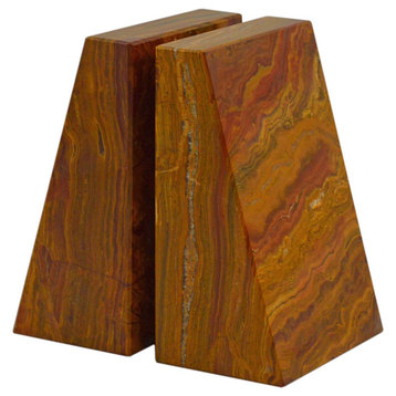 Platanus Collection Black and Gold Marble Bookends, Saffron Brown Onyx