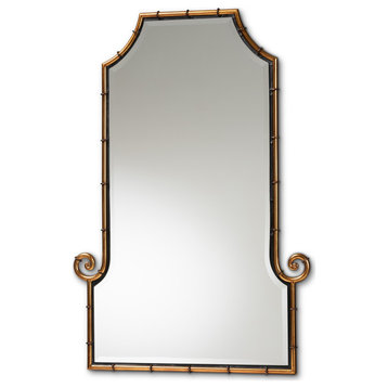 Hollywood Regency Style Gold Finished Metal Bamboo Inspired Accent Wall Mirror