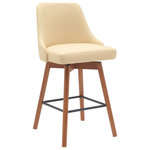 Armen Living - Sicily Swivel Walnut Wood Stool, Cream Faux Leather, 26" - Update your home with our modern, versatile, and exceptionally comfortable Sicily Upholstered Swivel Bar or Counter Stool. Featuring a softly contoured back and padded seat, our bar stool delivers linger-worthy comfort for your casual meals and cocktail hours. It is perched upon tapered legs with a metal footrest to provide a comfortable seating experience. The counter stool is generously padded to attain a cozy and modern look in any room. It is available in both easy-to-maintain faux leather upholstery or high-performance fabric to best suit the need of your household. The bar stool is expertly crafted from beechwood for easy care, durability, and natural beauty. You can use it anywhere in the house from your kitchen to a home office to accompany a kitchen island, pub table, home bar, or adjustable desk. Our modern bar stool is fitted with a wonderful 360-degree swivel function with a smooth gliding system, allowing you to follow conversations and create a social space at your kitchen island or breakfast counter. The Sicily swivel bar or counter stool easily incorporates into any home and is available in your choice of 26-inch or 30-inch seat height in a walnut wood finish with cream or gray faux leather upholstery or a black brushed wood finish with gray faux leather or light gray fabric upholstery.