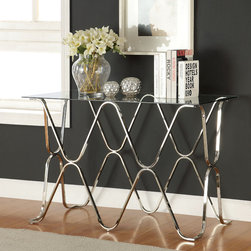 FURNITURE OF AMERICA VADOR CHROME TEMPERED GLASS SOFA TABLE - Console Tables