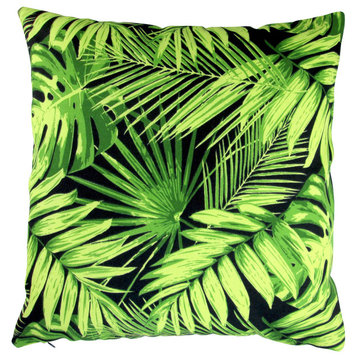 Outdoor Tropical Fronds Throw Pillows, Set of 2, Black, 18", Cover