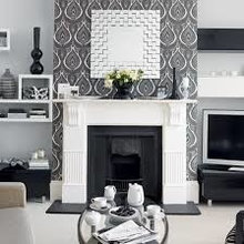 wall paper/fireplace