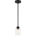 Craftmade - Craftmade Chicago 1 Light Mini Pendant, Flat Black/Clear Seeded - The strong lines and larger scale of the Chicago collection by Craftmade make a bold statement easily at home in any setting. The coordinating clear seeded glass vanities and mini pendant provide excellent lighting options for any bathroom large or small.