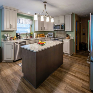 Two Tone Kitchen with Irish Creme Cabinets and Rustic Dockside Island