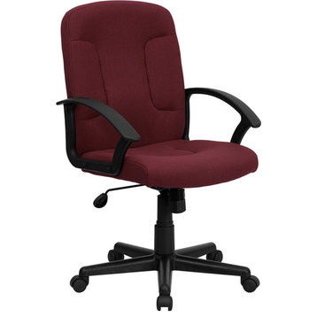 Mid-Back Fabric Executive Swivel Office Chair with Nylon Arms, Burgundy
