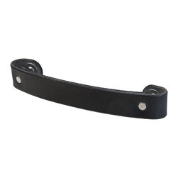 Walnut Studiolo - Leather Handle, The Tilikum, Black, 6" Center-to-Center, Nickel - Cabinet And Drawer Handle Pulls