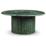 Meridian Furniture - Genoa Marble Coffee Table, Green - Add a refined look to your room with this handcrafted green Genoa coffee table, a stunning masterpiece that marries elegance and practicality. Crafted from genuine marble, each table is a unique work of art, featuring a green marble top with intricate white veining. The fluted marble base adds a touch of art deco design, making it a statement piece in any room and adding to its heirloom-quality design.