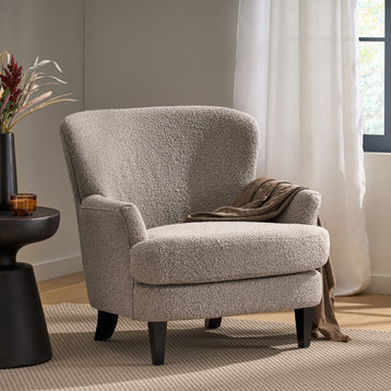 Gerald Boucle Upholstered Club Chair, Warm Stone Gray/Matte Black