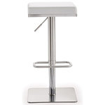 TOV - Bari White Stainless Steel Adjustable Barstool - White - Furnish your kitchen or bar area in contemporary style with the Bari stool from TOV. The solid stainless steel frame provides a sturdy base, while the plush seat and footrest ensure maximum comfort. The combination of angles and gentle curves gives this stool an eye-catching appearance, while the neutral color allows it to match well with any decor.