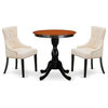 ESFR3-BCH-02 - Dining Table and 2 Linen Fabric Dining Chairs - Black Finish
