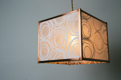Mod Box Drum Shade with White Fiber Swirly Paper