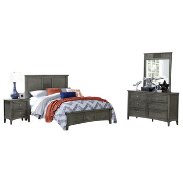 4-Piece Gadison Rustic Queen Bed, Dresser, Mirror, Nightstand, Gray