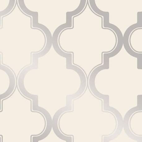 Marrakesh Peel and Stick Wallpaper, Cream and Metallic Silver