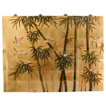 Modern Chinese Wall Hanging Hand-Painted Bamboo on Gold Leaf, 48"x36"