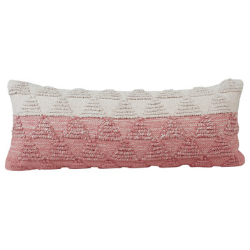 Textured Pyramids Color Block Cotton Throw Pillow, Pink, 14"x36"