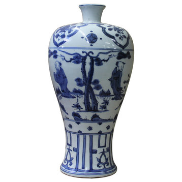 Chinese Blue White Porcelain Scenery Meiping Plum Vase cs2502