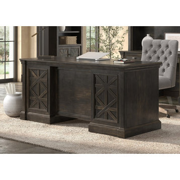 Traditional Wood Double Pedestal Executive Desk Fully Assembled Dark Brown