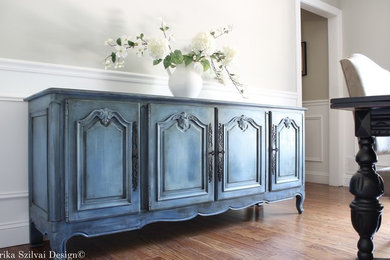 Hand Painted Antique Blue French Provincial Sideboard Buffet