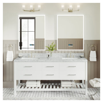 Arcadia Bath Vanity, White, 72", Brushed Nickel Hardware, Double, Freestanding