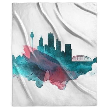 "Sydney Watercolor Cityscape" Sherpa Blanket 50"x60"