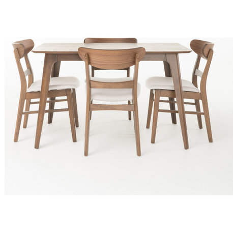 GDF Studio Mid-Century Modern 5 Piece Dining Set, Light Beige