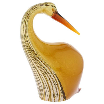 GlassOfVenice Murano Glass Heron Bird Sculpture - Gold