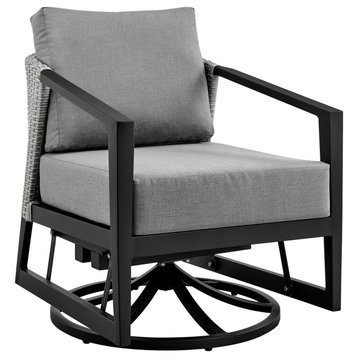 Aileen Outdoor Patio Swivel Lounge Chair, Aluminum With Gray Cushions