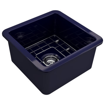 Sotto Dual-mount Fireclay 18" Single Bowl Bar Sink, Sapphire Blue